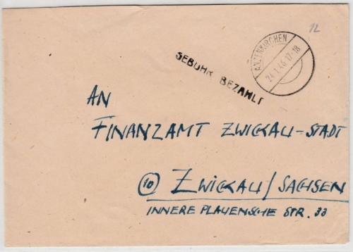 All.Bes. - Anzenkirchen 1946, Gebühr bezahlt, Setzkasten-L21 a. Brief n. Zwickau