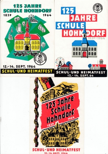 DDR - Hohndorf 125 jahre Schule, 3 versch. Sonderkarten, Postkutschen-Post 1964