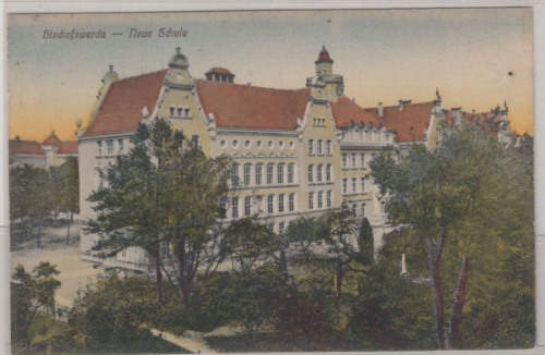 Sachsen - Bischofswerda Neue Schule, farb. AK gelaufen 1921