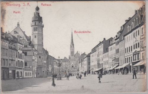 Sachsen - Altenburg Markt m. rathaus, sw-AK gelaufen 1909