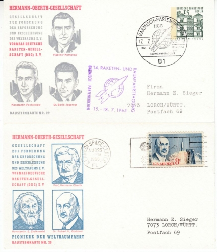Berlin - Garmisch 1965, Raumfahrttagung, 4 versch. Bausteinkarten/Privat-GA