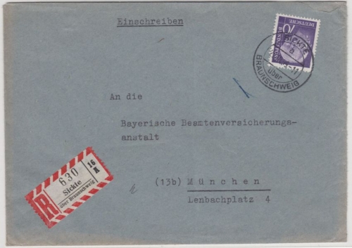 BRD - Sickte ü. Braunschweig, Poststelle I, Einschreibebrief n. München 1959