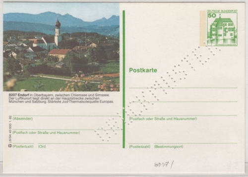 BRD - 50 Pfg. B&S Bild-GA-Karte/Bild Bad Endorf, Lochung "Druckmuster"