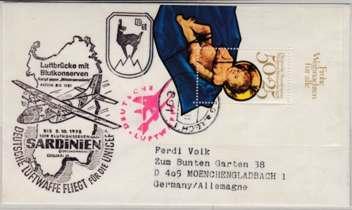 BRD - Bundeswehr Luftwaffe Luftbrücke Sardinien Blutkonserven Brief Cachet 1981