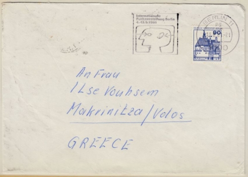 Berlin - 90 Pfg. B&S, Brief n. GRIECHENLAND, Berlin 11 - Makrinitza 1981