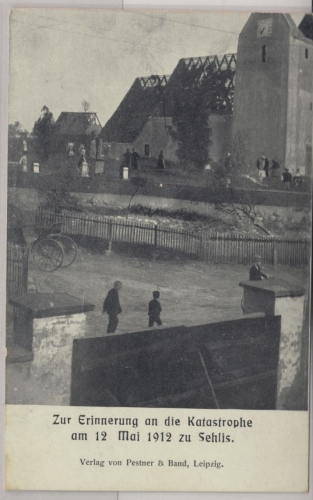 Sachsen - Sehlis, Zur Erinnerung a.d. Kathastrophe a. 12.5.1912 sw-AK ungelaufen