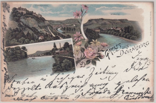 Thüringen - Dornburg, Kunitz, farb. Gruss aus - Mehrbildlitho gelaufen 1895