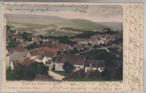 Sachsen-Anhalt - Wippra a. Harz, farb. Ortsansicht, gelaufen 1905
