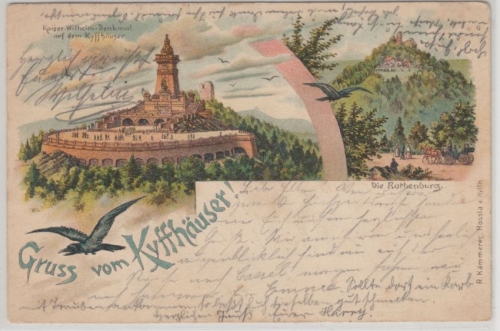 Thüringen - Kyffhäuser (Denkmal), farb. Mehrbild-Litho, gelaufen 1898