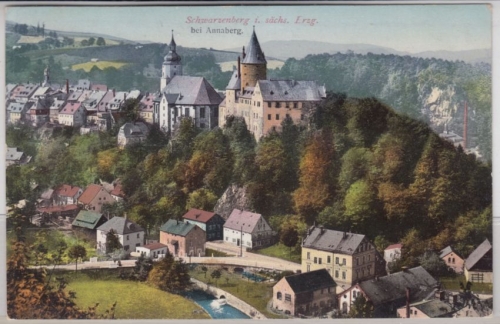 Sachsen - Schwarzenberg b. Annaberg farb. AK/Reise-Avis gelaufen Regensburg 1911