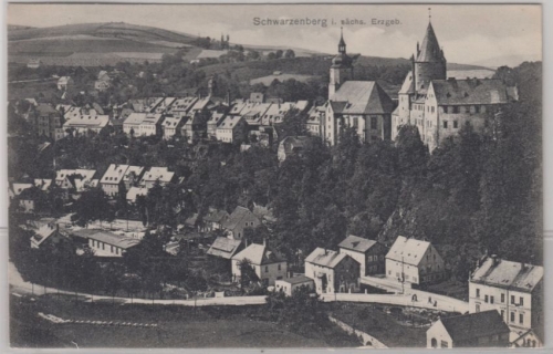 Sachsen - Schwarzenberg Gesamtansicht, sw-AK gelaufen 1912