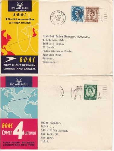 BOAC - 5 Firstflight/1st-Flug - Belege 1958/1971