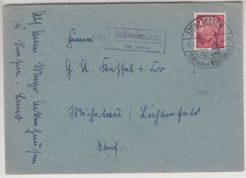 BRD - 2(20b) Ackenhausen ü. Seesen, Landpost-Ra2 a. Brief n. Michelau 1958