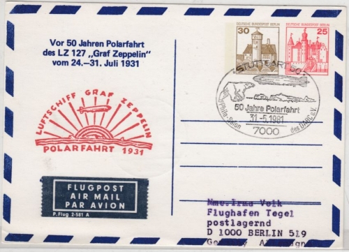 Berlin - 25 n. 30 Pfg. B&S, Lupo-Privat-GA-Karte 50 J. Polarfahrt LZ 127, SST