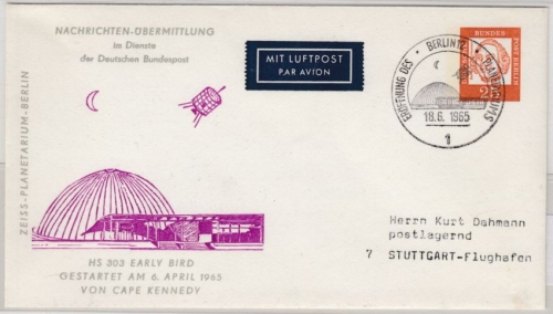 Berlin- Zeiss-Planetarium Eröffnung 25 Pfg. Bed.Dt. Privat-Lupo-GA-Umschlag 1965