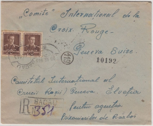 Rumänien - Bacau 1943 Zensur-Einschreibebrief i.d. SCHWEIZ rum. Zensurverschluss