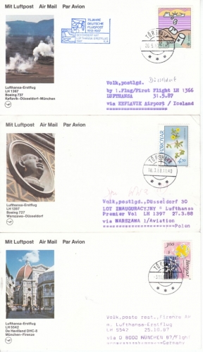 Färöer - 8 Luftpostkarten m. versch. Frankaturen, gelaufen 1987/88