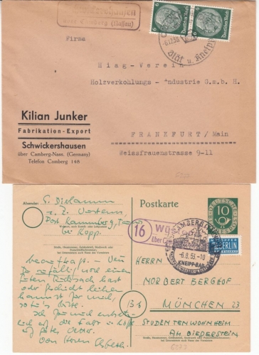 DR/BRD - Schwickershausen/(16) Wüstems ü. Camberg, Landpost-Ra2 a. 2 Belegen