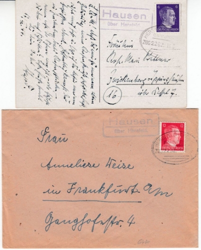 DR/Bizone - Hausen (2x) Lengers Oberaula - Landpoststellen/Poststelle I/Hersfeld
