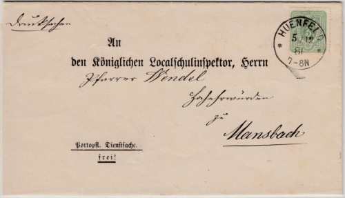 DR - 3 Pfg., Drucksachenbrief Huenfeld - Mansbach 1881, ohne Inhalt