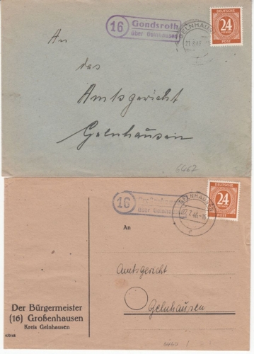 All.Bes. - (16) Landpoststellen ü. Gelnhausen, 6 verschiedene a. Briefen 1946