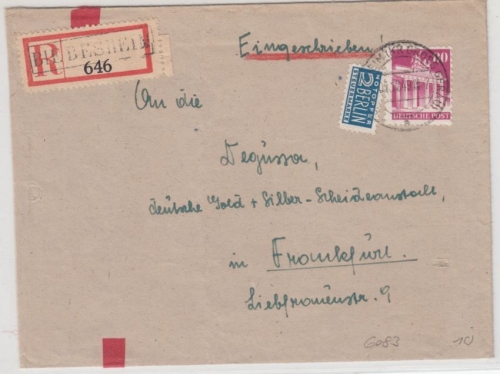 Bizone - Biebesheim 1949 Einschreibebrief/Aushilfs-R-Zettel n. Frankfurt/M. 1949