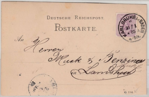 DR - Karlsruhe 2a 21.1.85, Klaukestempel a. Karte n. Landstuhl