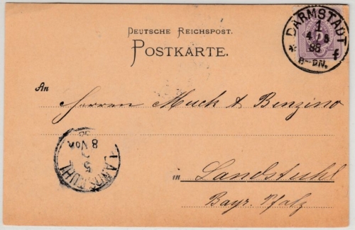 DR - Darmstadt 1f 4.5.88 Klaucke-Stpl. a. Karte n. Landstuhl
