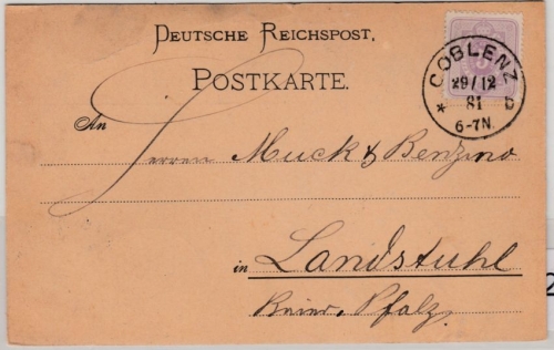 DR - Coblenz b 29.12.81 Klaucke-Stpl. a. Karte n. Landstuhl