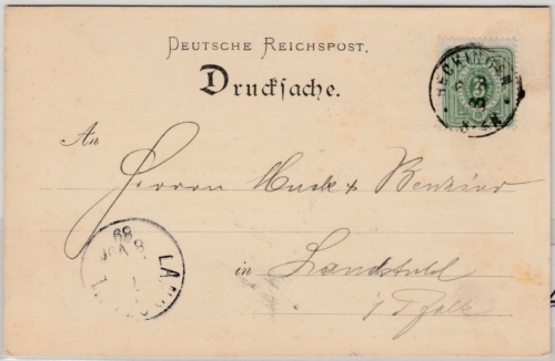 DR - Beckingen (Saar) 1889, Drucksachenkarte n. Landstuhl