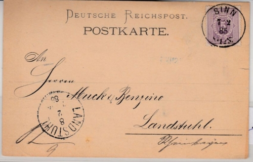 DR - Sinn 1885, K1 a. Firmenkarte v. Neuhoffnungshütte n. Landstuhl