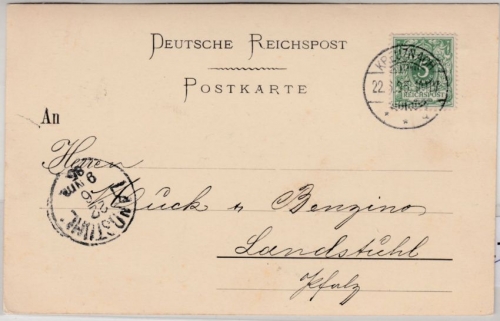 DR - Kreuznach 1895, Firmenkarte (Tabak-Fabrik Gräff) n. Landstuhl 1897