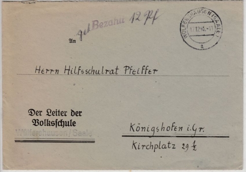 All.Bes. - Wülfershausen 17.12.45, Bezahlt L1 a. Brief n. Königshofen