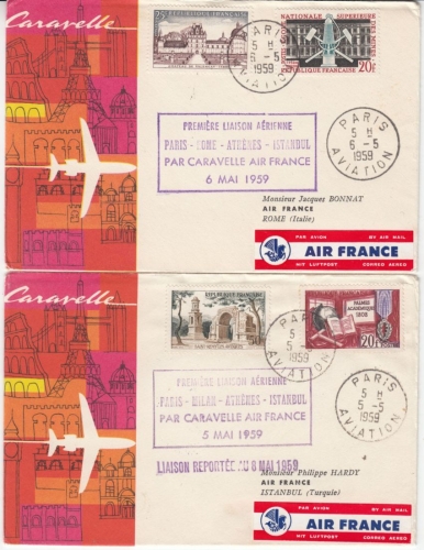 Frankreich - Air France, 1st-flight, Paris - Istanbul u. Rom, 2 Lupo-Briefe 1959