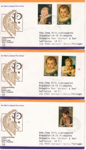 Niue - Int. Jahr d. Kindes Satz a. 3 Luftpostbriefen Alofi - Frankfurt a.M. 1979