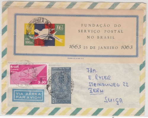 Brasilien - 300 J. Post, Blockausgabe u.a., Luftpostbrief-Vds. Sao Paulo 1964