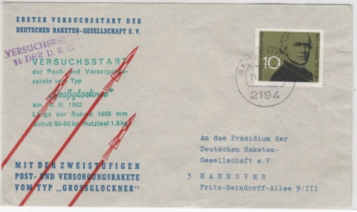 BRD - Post- u. Versorgungsrakete "Großglockner", Versuchsstart, Sahlenburg 1962
