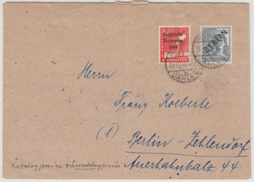 Berlin/SBZ - Schwatzaufdruck/SBZ Mischfrankatur Ortsbrief Berlin-Dahlem 26.11.48