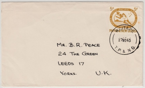 Papua New Guinea - 5 P. Sprinter, Brief Woitape - Leeds/UK 1963