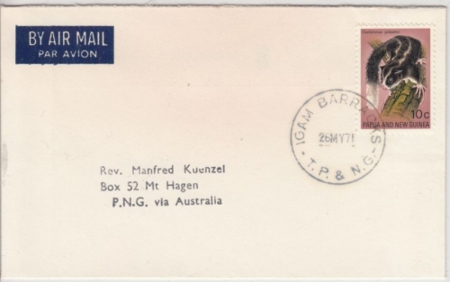 Papua New Guinea - 10 C. Marsupial, Luftpostbrief Igam Barracks - Mt. Hagen 1971