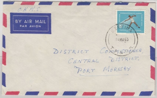 Papua New Guinea - 5 P. Speerwerfer, Brief Bereina - Port Moresby 1963