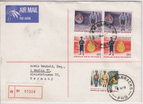 Papua New Guinea - 2x20 T. Polizei u.a. Lupo-Einschreibebrief Moem Barracks 1979