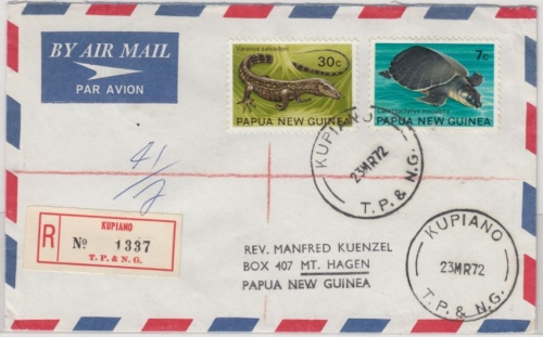 Papua New Guinea - 30+7 C. Waran/Schildkröte, Lupo-Einschreibebrief Kupiano 1972