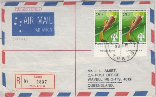 Papua New Guinea - 2x20 T. South Pacific Games Lupo-Einschreibebrief Saidor 1975
