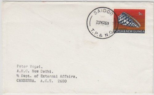 Papua New Guinea - 5 C. Meersschnecke, Brief Saidor - Canberra 20 MR 69