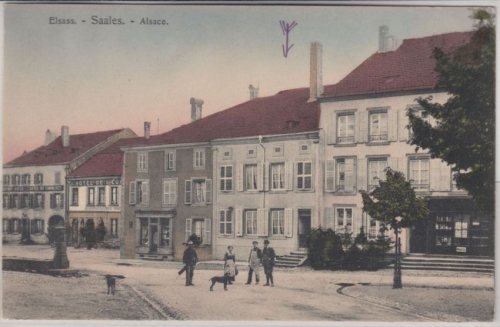 Frankreich - Elsass Saales, Straßenansicht, farb. AK gelaufen/Feldpost 1914