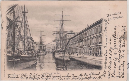Italien - Triest, Canal grande (m. Segelschiffen), sw-AK gelaufen 1899