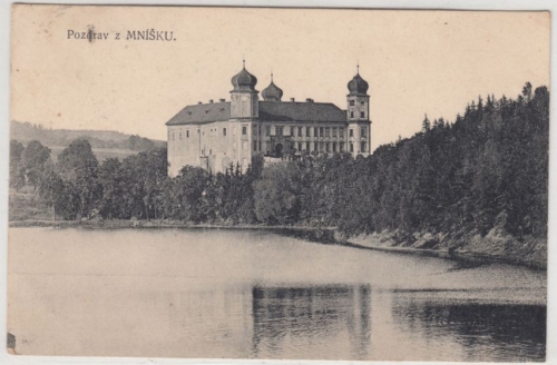 Tschechien - Mníšek pod Brdy Mnischek Schloss sw-AK gelaufen ca. 1912