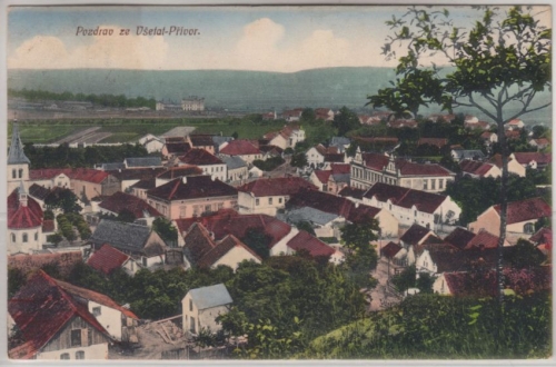 Tschechien - Vsetat-Privor, farb. Ortsansicht gelaufen 1912(?)