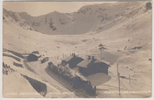 Norwegen - Bergensbanen Myrdal Station, sw-Fotokarte gelaufen 1913